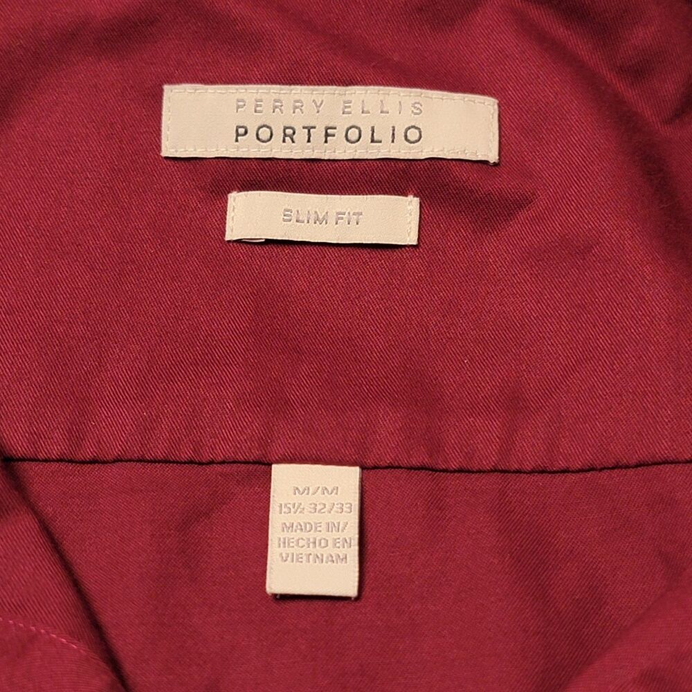 Perry Ellis Portfolio Shirt Men's M Slim Fit Red Button Down Classic Party Work - Picture 3 of 7